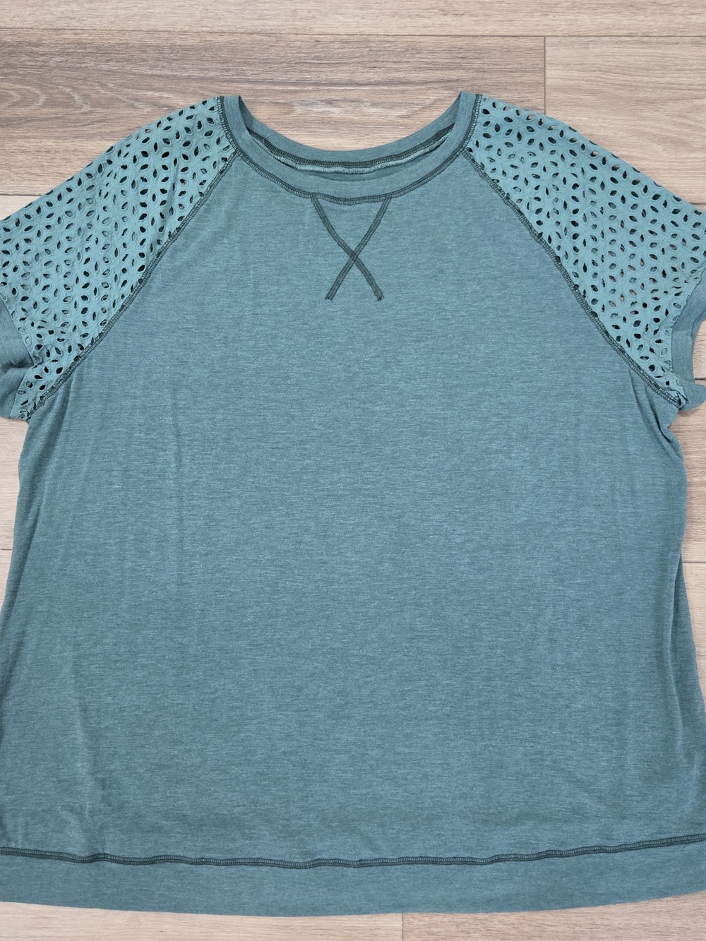 Womens Plus Size 4X Green Eyelet Short-Sleeve Raglan Top Unbranded